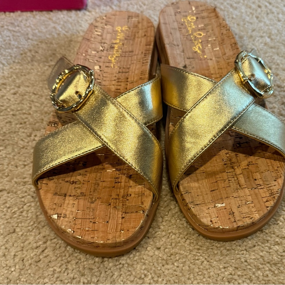 Lilly Pulitzer Gold Cross-Strap Sandals
